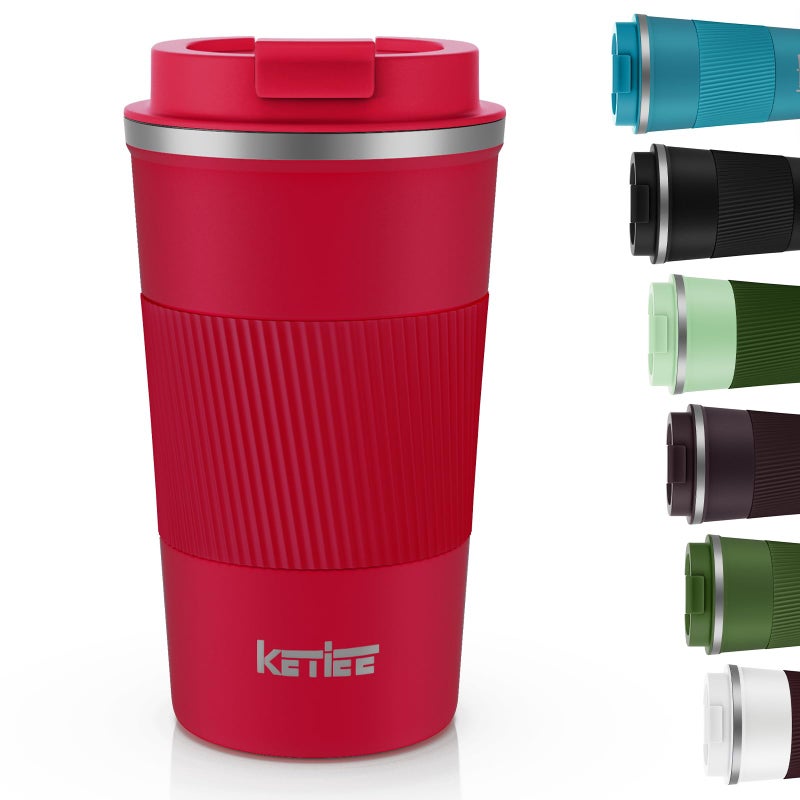 KETIEE Travel Coffee Mug 12oz: Vacuum Insulated Coffee Cup with Leakproof Lid  Coffee Tumbler  Reusable Coffee Cups  Double Wall Stainless Steel Coffee Mug to Go for Hot/Ice Coffee Tea (Red) - Image 1