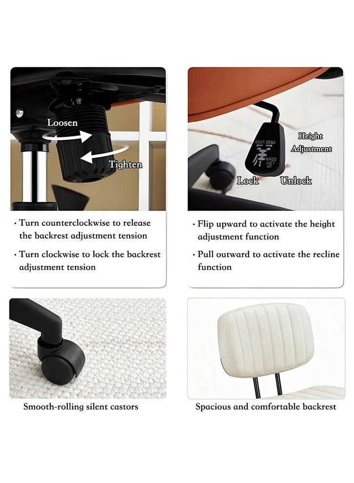 MOZOGOT Small Office Desk Chair with Wheels Armless Comfy PU Leather Computer Chair with Lumbar Support, Low Back Adjustable Height 360° Rolling Swivel Task Chair for Home Bedroom Office (White) - Image 2