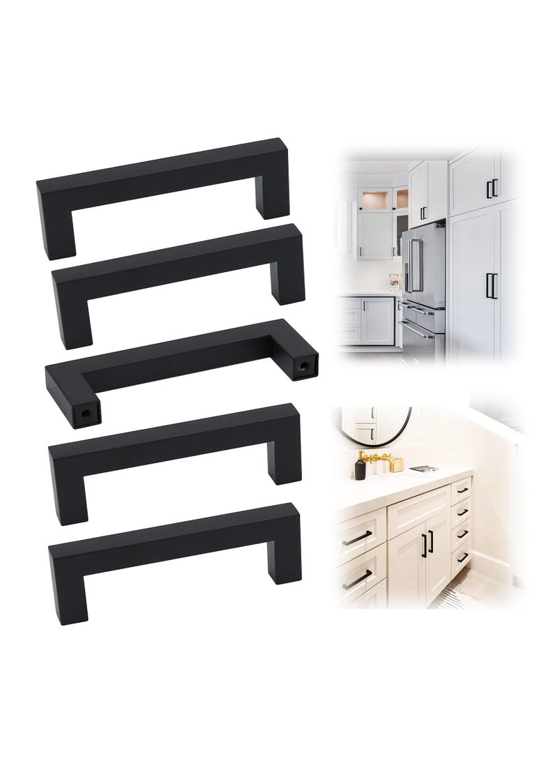 5 Pack Black Square Cabinet Pulls Drawer Handle Stainless Steel Modern Hardware for Kitchen and Bathroom Cupboard Dresser Center 96mm - Image 1