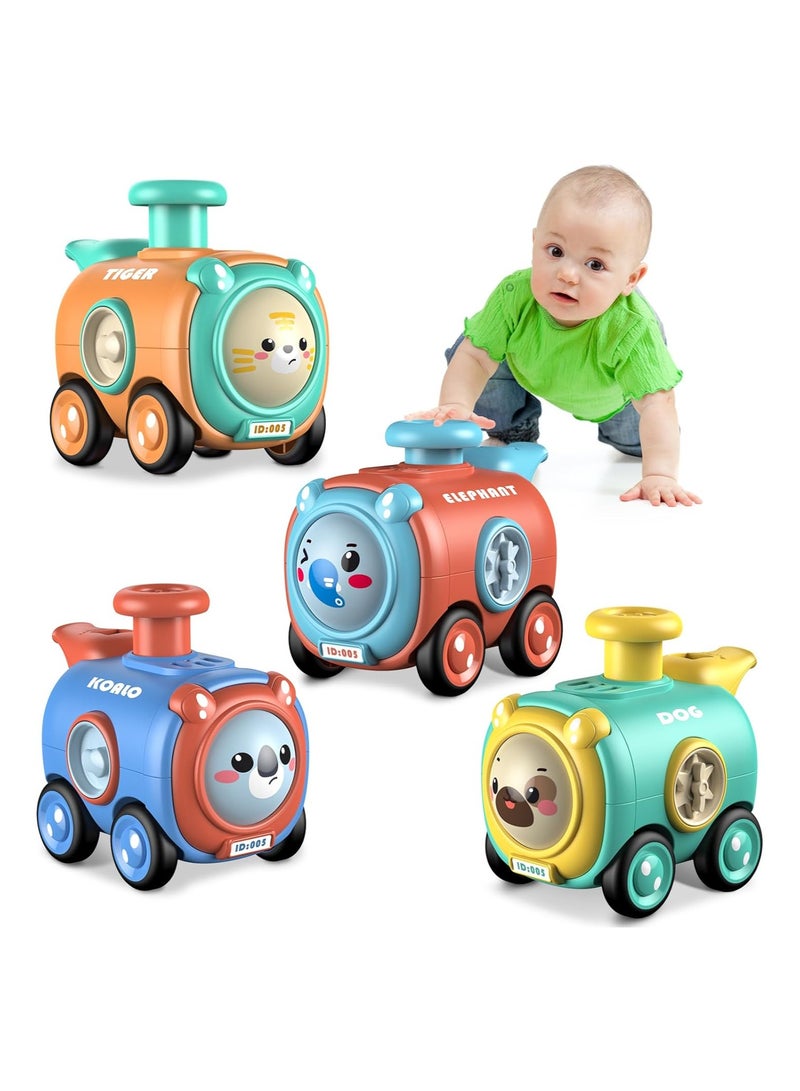 SYOSI Press and Go Toy Cars, 4 Pack Car Toys, for 1 2 3 Year Old Boy Press and Go Animal Train Toys for Toddlers 1-3 Year Old, Baby Toys Birthday Gift Age 12-18 Months Pre-Kindergarten Preschool Gift - Image 1