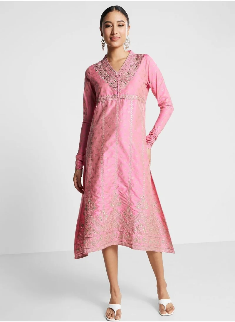 kolaba Embroidered Pink Midi Dress