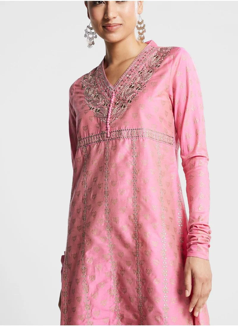 kolaba Embroidered Pink Midi Dress