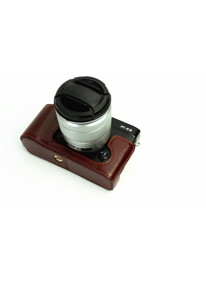 BolinUS XE1 Case, BolinUS Handmade Genuine Real Leather Half Camera Case Bag Cover for Fujifilm Fuji XE1 X-E1 XE2 X-E2 Opening Version + Hand Strap -Coffee - Image 2