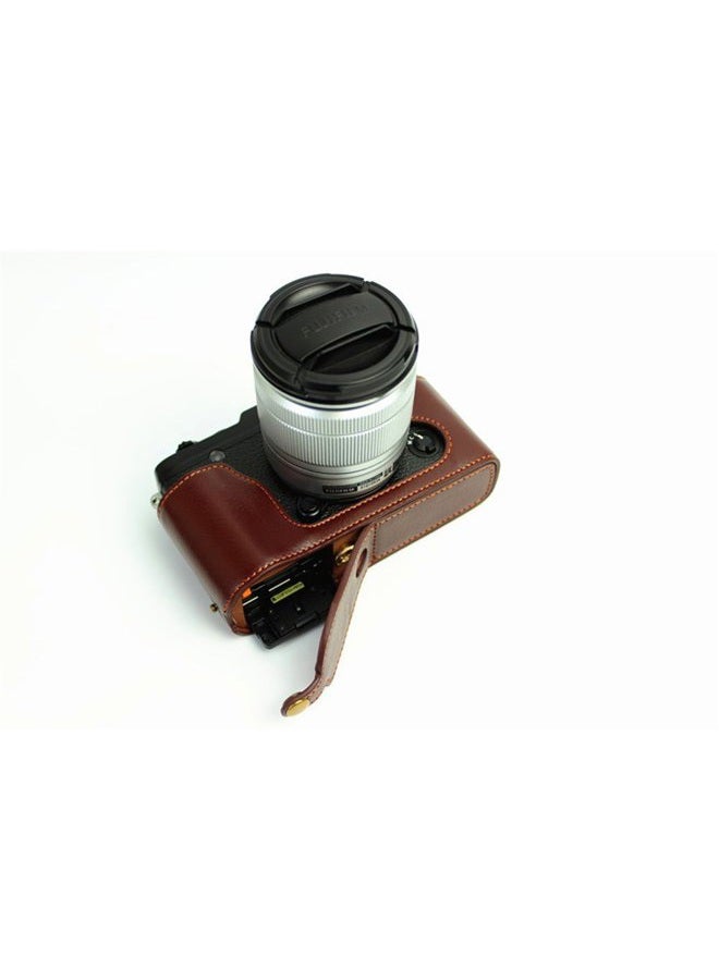 BolinUS XE1 Case, BolinUS Handmade Genuine Real Leather Half Camera Case Bag Cover for Fujifilm Fuji XE1 X-E1 XE2 X-E2 Opening Version + Hand Strap -Coffee - Image 4