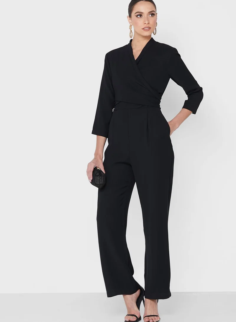 List Surplice Neck Wide Leg Jumpsuit