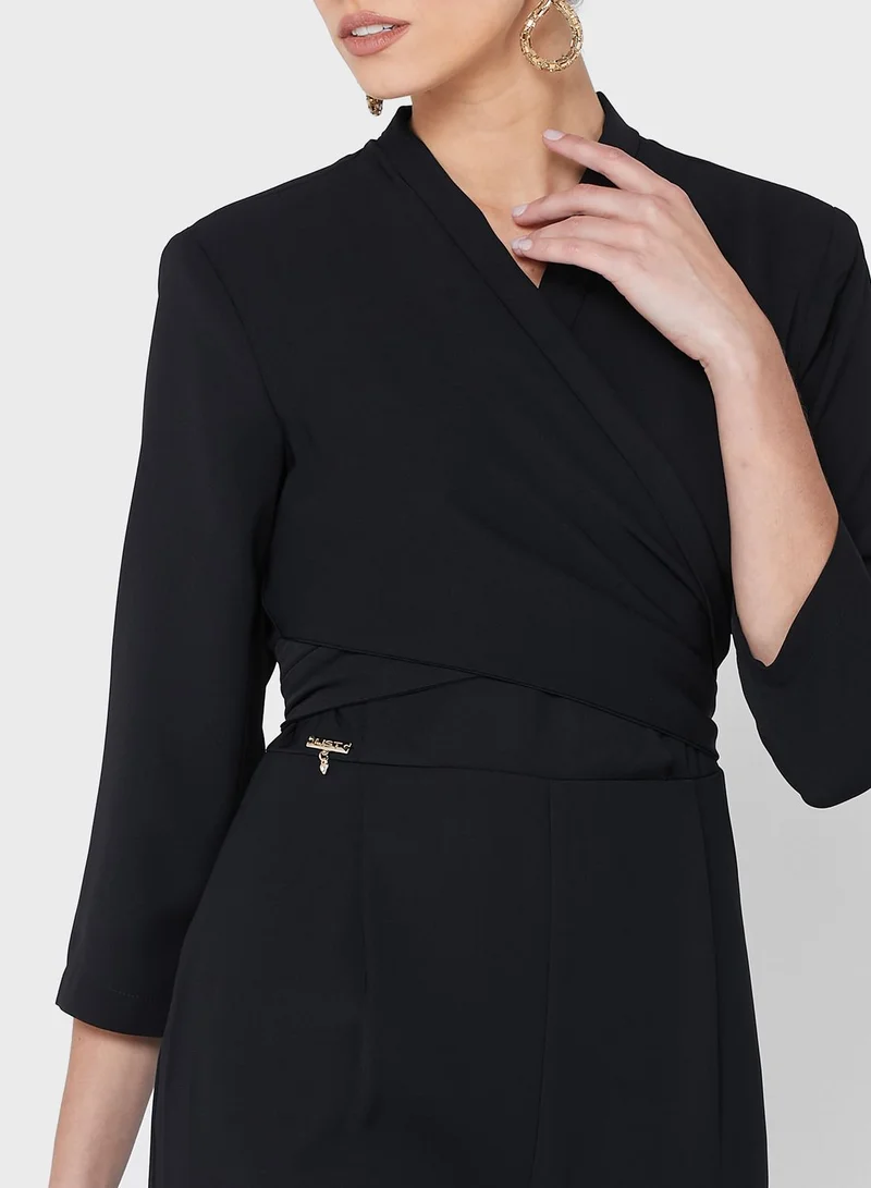 List Surplice Neck Wide Leg Jumpsuit