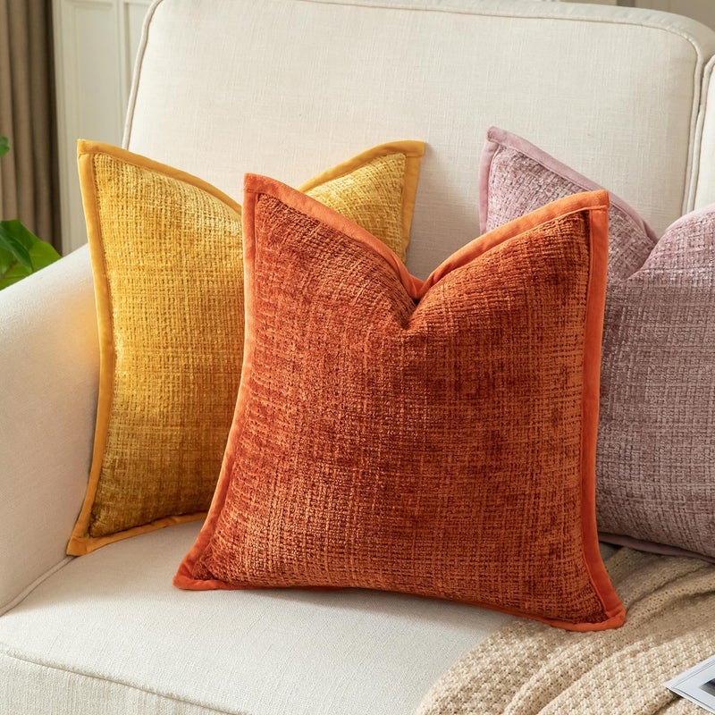 Yaertun Pack of 2 Chenille Textured Decorative Throw Pillow Covers Accent Solid Cushion Cover Soft Cozy Pillow Case with Velvet Back for Couch Sofa Bed Living Room 26x26 Inch Rust - Image 5
