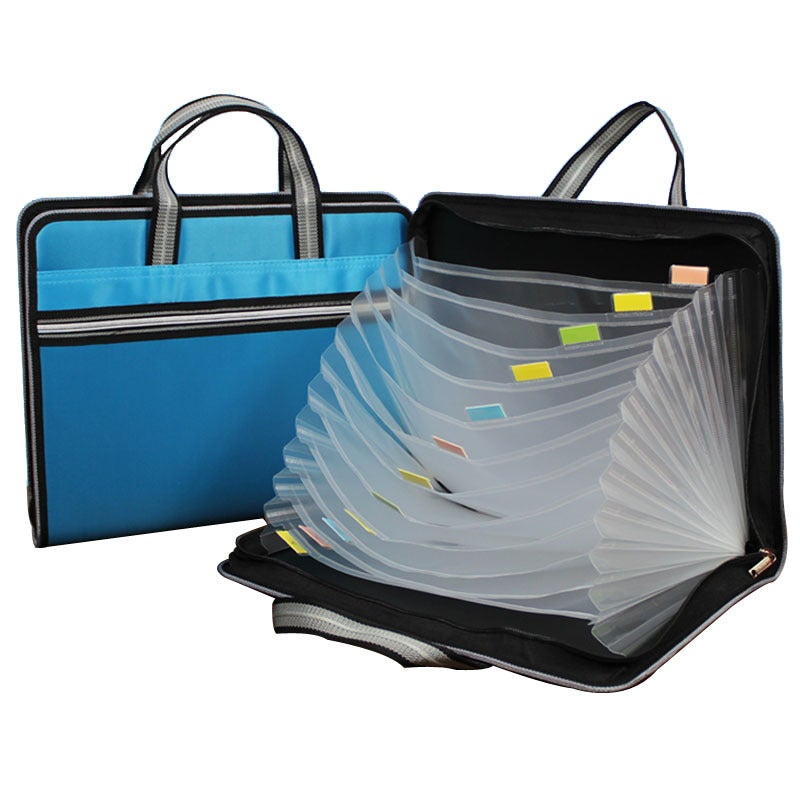 Generic Waterproof A4 Accordion Bag 12-Layer Canvas Document Organizer Blue