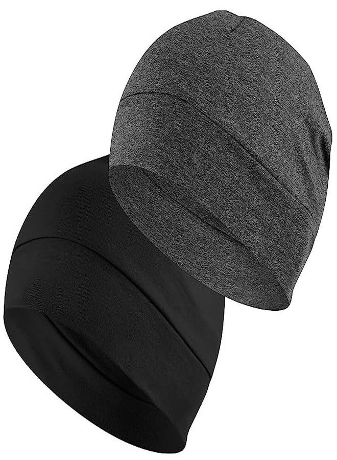 PAROPKAR 100% Cotton Lycra Skull Caps Lightweight Beanie Sleep Hats Breathable Helmet Liner Cap Cycling Hat Cap for Men and Women (Black Dark Grey) - Image 1