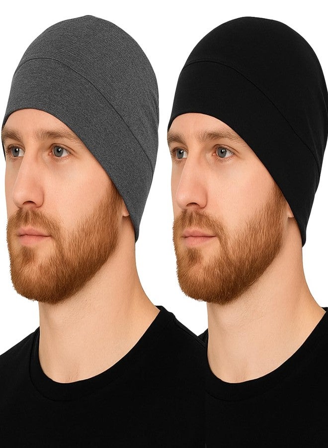 PAROPKAR 100% Cotton Lycra Skull Caps Lightweight Beanie Sleep Hats Breathable Helmet Liner Cap Cycling Hat Cap for Men and Women (Black Dark Grey) - Image 2