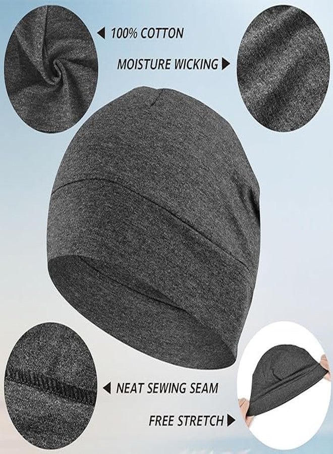 PAROPKAR 100% Cotton Lycra Skull Caps Lightweight Beanie Sleep Hats Breathable Helmet Liner Cap Cycling Hat Cap for Men and Women (Black Dark Grey) - Image 3