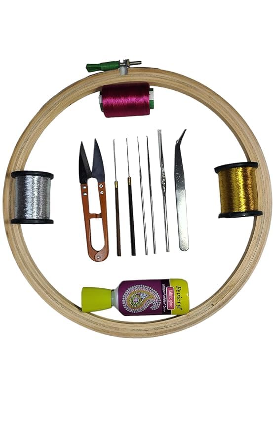 AOne - مجموعة تطريز / مجموعة عمل أاري للمبتدئين 12 عنصر (إطار 8 بوصة) - Image 1