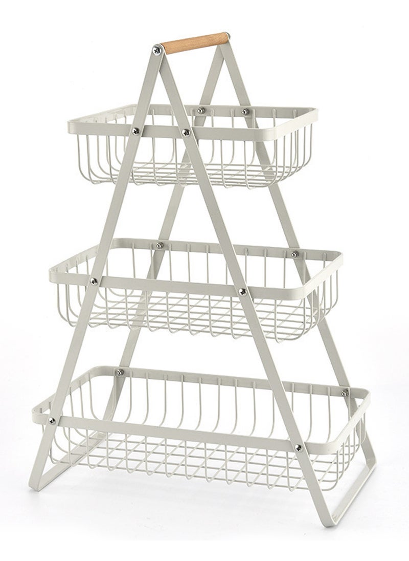 TYCOM Fruit Basket for Kitchen Countertop 2 Tier Portable Metal Wire Storage Rack with Wooden Handle Detachable Rectangle Basket for Kitchen Organizer Storage Bread Snacks Fruits 3 Layer White.  - Image 1
