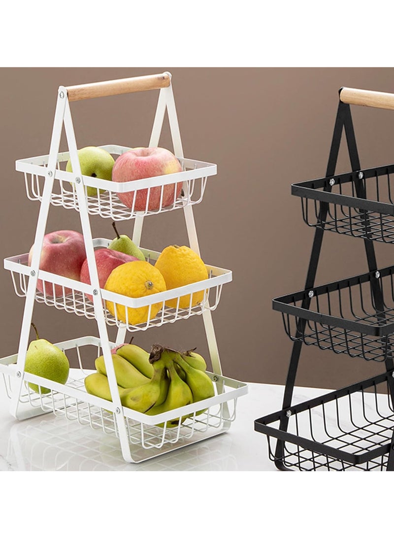 TYCOM Fruit Basket for Kitchen Countertop 2 Tier Portable Metal Wire Storage Rack with Wooden Handle Detachable Rectangle Basket for Kitchen Organizer Storage Bread Snacks Fruits 3 Layer White.  - Image 4