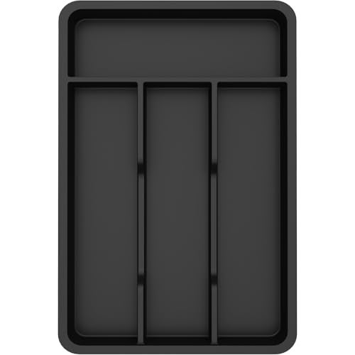 Lifewit Silverware Drawer Organizer Tray, Plastic Cutlery Storage for Kitchen, Flatware and Utensil Holder Divider for Spoons Forks Knives Tableware, 7.8 x 12.4", 4 Slots, Black - Image 4