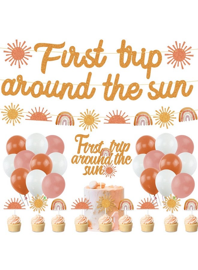 K KUMEED Boho Sun Party Decorations First Trip Around The Sun Banner Boho Sun 1st Birthday Decorations for Bohemian 1st Birthday Girl Decorations Baby Shower Boho Rainbow You are My Sunshine Party - Image 1