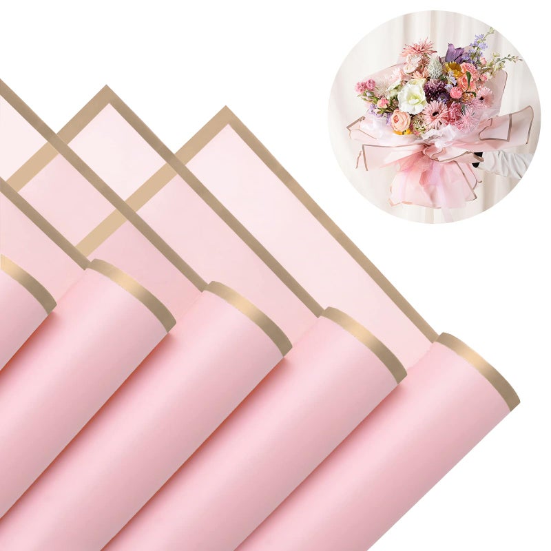 Gloreyan 20 Sheets Gold Edge Flower Wrapping Paper, Florist Bouquet DIY Craft Fresh Flower Bouquet Wrap Waterproof Floral Wrapping Gift Box Packaging Material Florist Supplies, 22.8*22.8 Inches(Pink) - Image 1