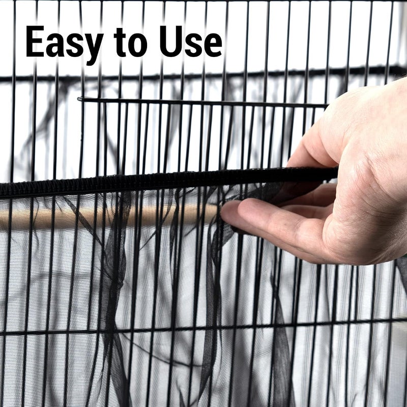 IFAMIO Bird Cage Seed Feather Catcher Adjustable Birdcage Covers Cage Skirt Large Nylon Mesh Netting Universal Bird Cage Net Cover Bird Seed Guard Skirt for Parrot Parakeet Macaw Black - Image 4