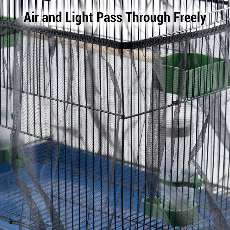 IFAMIO Bird Cage Seed Feather Catcher Adjustable Birdcage Covers Cage Skirt Large Nylon Mesh Netting Universal Bird Cage Net Cover Bird Seed Guard Skirt for Parrot Parakeet Macaw Black - Image 5
