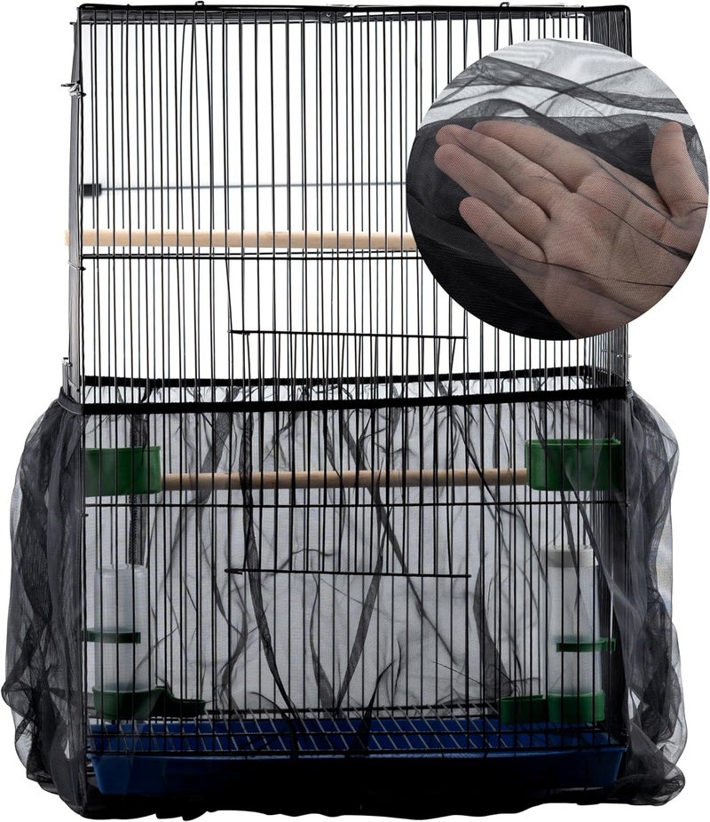 IFAMIO Bird Cage Seed Feather Catcher Adjustable Birdcage Covers Cage Skirt Large Nylon Mesh Netting Universal Bird Cage Net Cover Bird Seed Guard Skirt for Parrot Parakeet Macaw Black - Image 1