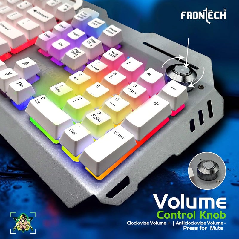 FRONTECH KB-0013P Wired Gaming Keyboard | 104 Keys with Rainbow Backlight | 19 Anti-Ghosting Keys | USB Plug & Play | 1.5m Braided Cable | White-Grey | Compatible with Windows 11/10/8/7 - Image 5