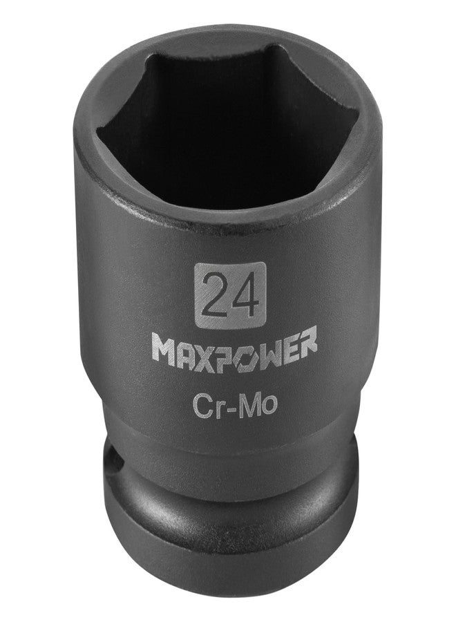 MAXPOWER 1/2 Inch Drive 24mm Standard Impact Socket, Made with Heat-Treated Chrome Molybdenum Steel, 6-Point Design, Metric - Image 2