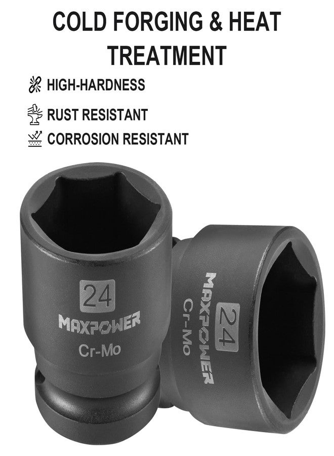 MAXPOWER 1/2 Inch Drive 24mm Standard Impact Socket, Made with Heat-Treated Chrome Molybdenum Steel, 6-Point Design, Metric - Image 5