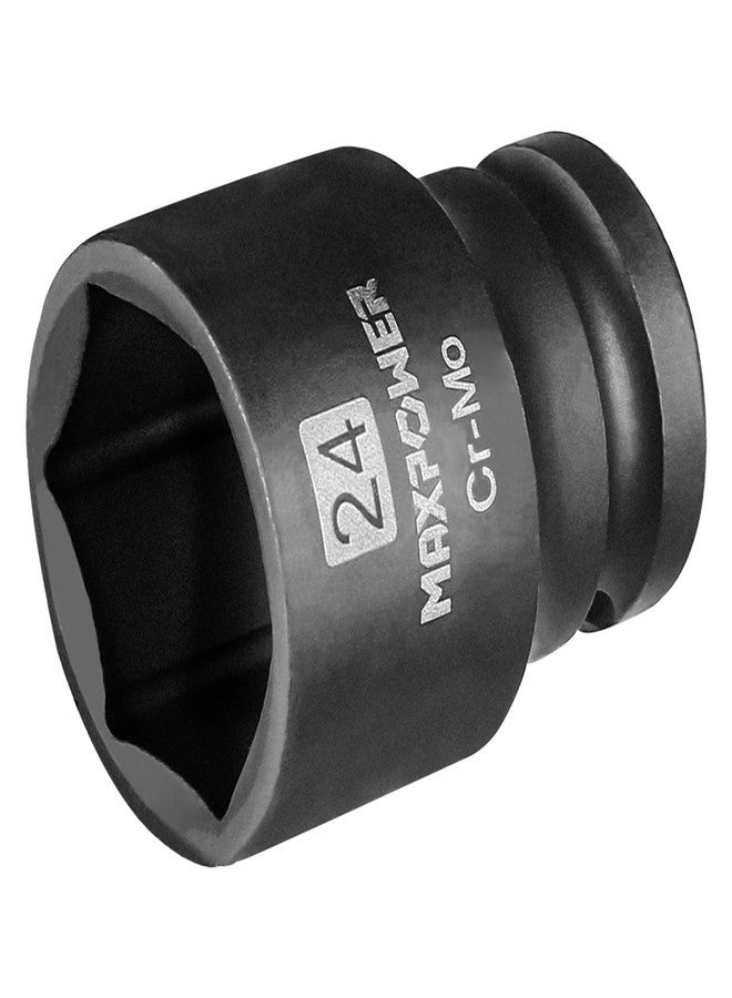 MAXPOWER 1/2 Inch Drive 24mm Standard Impact Socket, Made with Heat-Treated Chrome Molybdenum Steel, 6-Point Design, Metric - Image 1