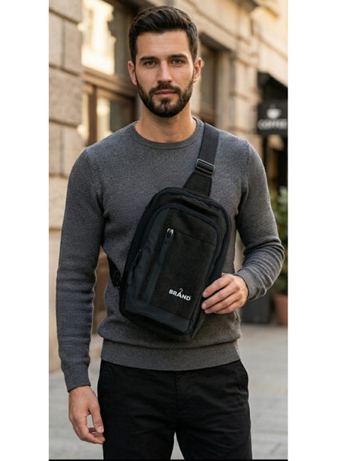 Brand Casual Cross Bag- USB slot - Black