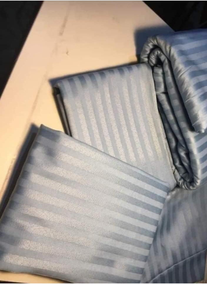 QBED Elastic Stripe Cotton Sateen Bed Linen Set (800 Thread Count, Gray, 180*200*30cm) - 3 Count Includes Fitted Sheet, 2 Pillowcases, Deep Pocket  - Image 3