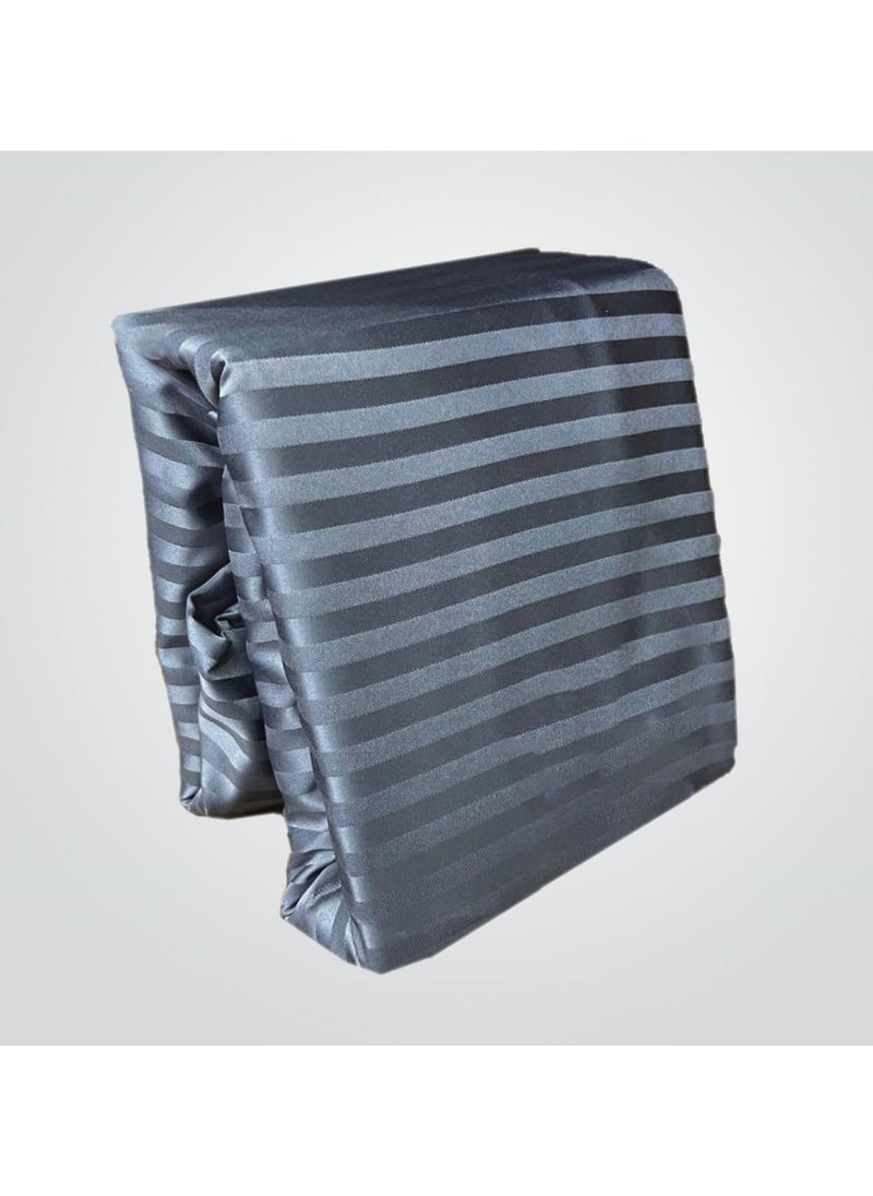 QBED Elastic Stripe Cotton Sateen Bed Linen Set (800 Thread Count, Gray, 180*200*30cm) - 3 Count Includes Fitted Sheet, 2 Pillowcases, Deep Pocket  - Image 2