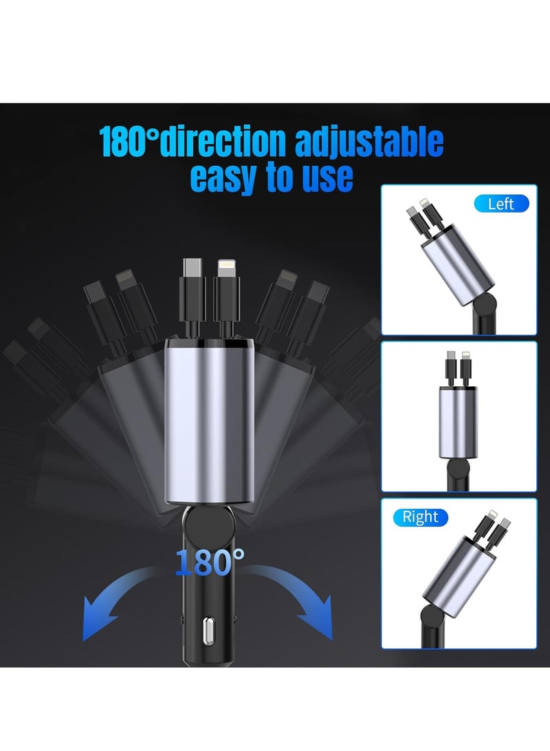 Retractable Car Charger 4 in 1 Fast Car Phone Charger 100W with Cord 2.6ft Retractable Cable and 2 USB Ports Car Charger Adapter for  15 14 13 12 Pro Max Galaxy S23 - Image 4