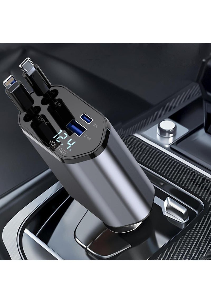 Retractable Car Charger 4 in 1 Fast Car Phone Charger 100W with Cord 2.6ft Retractable Cable and 2 USB Ports Car Charger Adapter for  15 14 13 12 Pro Max Galaxy S23 - Image 1