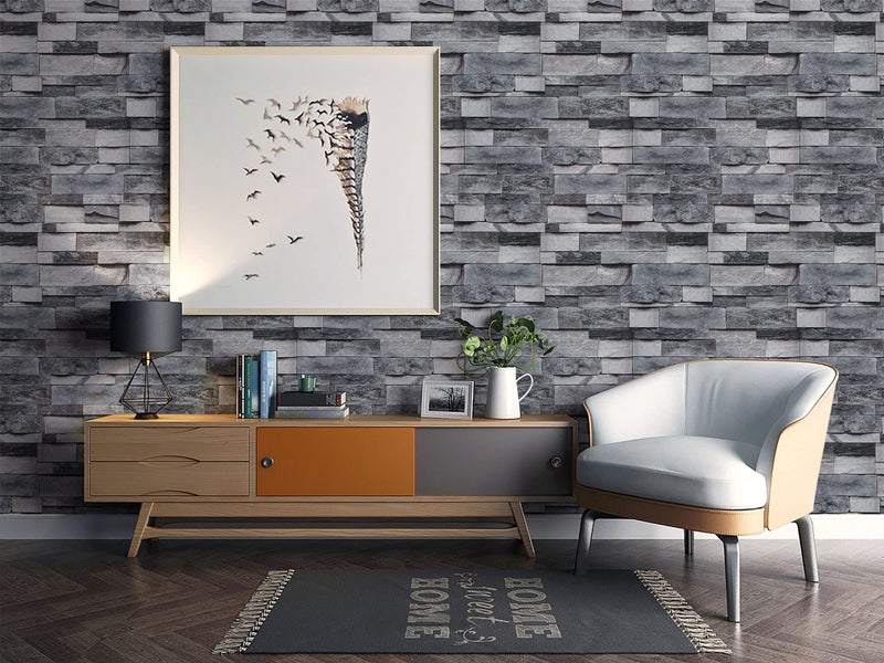 Timeet Grey Brick Wallpaper Peel and Stick Stone Wall Paper 17.7â€X 118â€Self Adhesive Removable Vintage Brick Contact Paper Faux Textured Wallpaper Home Decoration - Image 3