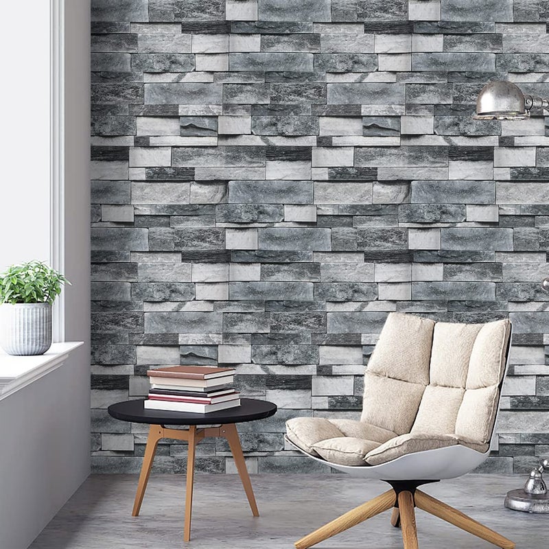 Timeet Grey Brick Wallpaper Peel and Stick Stone Wall Paper 17.7â€X 118â€Self Adhesive Removable Vintage Brick Contact Paper Faux Textured Wallpaper Home Decoration - Image 2