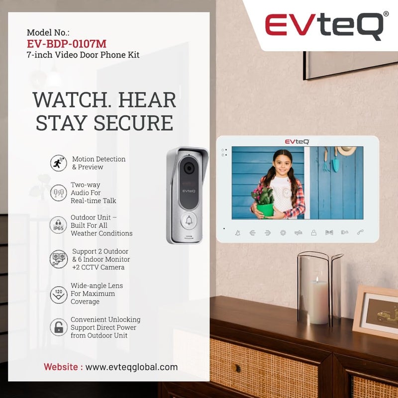 EVteQ EV-BDP-0107M 7-inch Video Door Phone Kit with 1MP Camera, Motion Detection, Night Vision, with Memory - Image 3