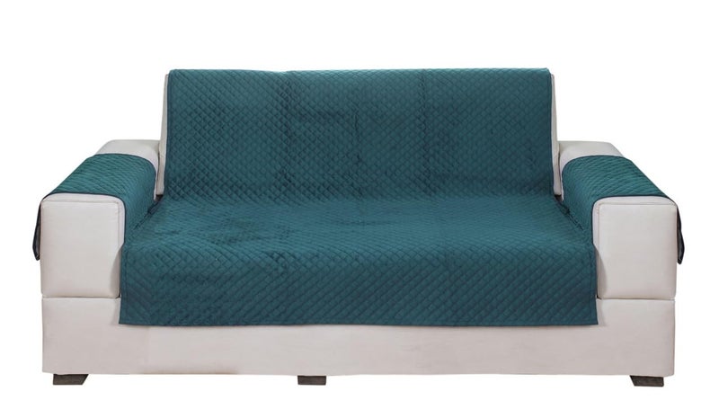 Nendle Sofa Cover 2 Seater Quilted Velvet Universal Mat Antiskid Dust Protector Fully Covered 2 Seater Sofa Cover with Hands Cover Attached (Peacock Blue, Pack of 1) - Image 2