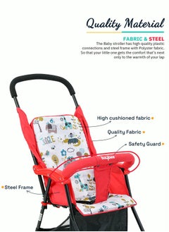 BAYBEE Infant Baby Stroller for Newborn Babies with 2 Position Adjustable Canopy Round Grip Handle Safety Harness Storage Basket Baby Push Stroller for Toddlers 6 Months to 3 Years Boys Girls Red  - Image 5