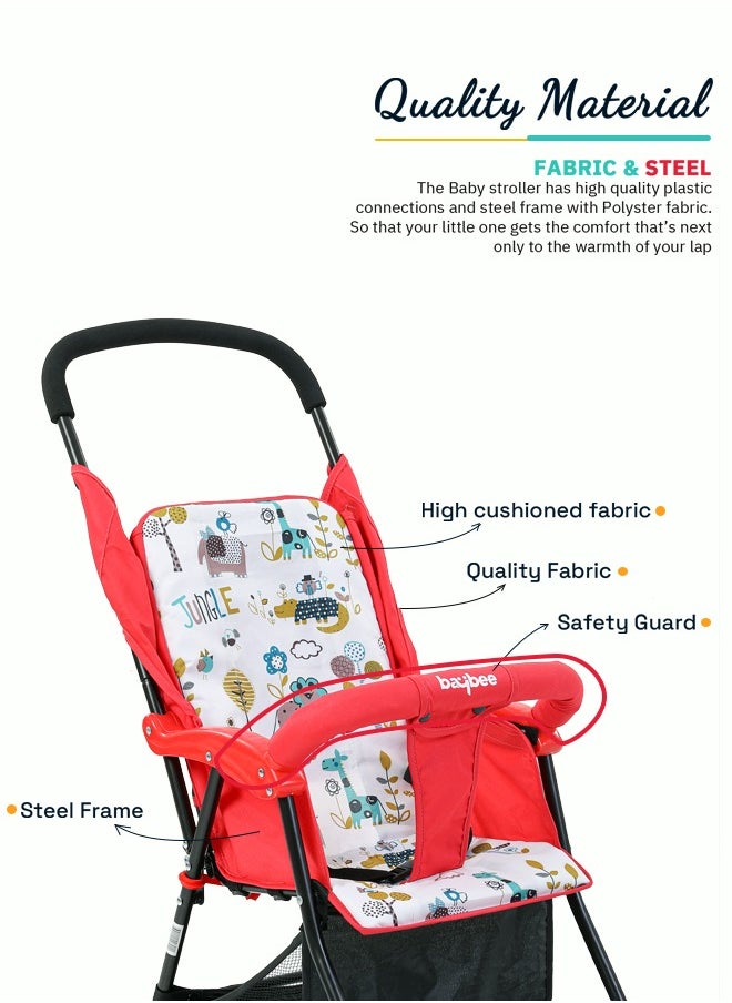 BAYBEE Infant Baby Stroller for Newborn Babies with 2 Position Adjustable Canopy Round Grip Handle Safety Harness Storage Basket Baby Push Stroller for Toddlers 6 Months to 3 Years Boys Girls Red  - Image 5