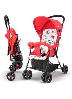 BAYBEE Infant Baby Stroller for Newborn Babies with 2 Position Adjustable Canopy Round Grip Handle Safety Harness Storage Basket Baby Push Stroller for Toddlers 6 Months to 3 Years Boys Girls Red  - Image 1