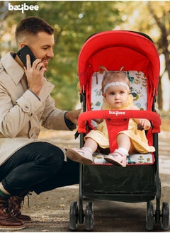 BAYBEE Infant Baby Stroller for Newborn Babies with 2 Position Adjustable Canopy Round Grip Handle Safety Harness Storage Basket Baby Push Stroller for Toddlers 6 Months to 3 Years Boys Girls Red  - Image 2
