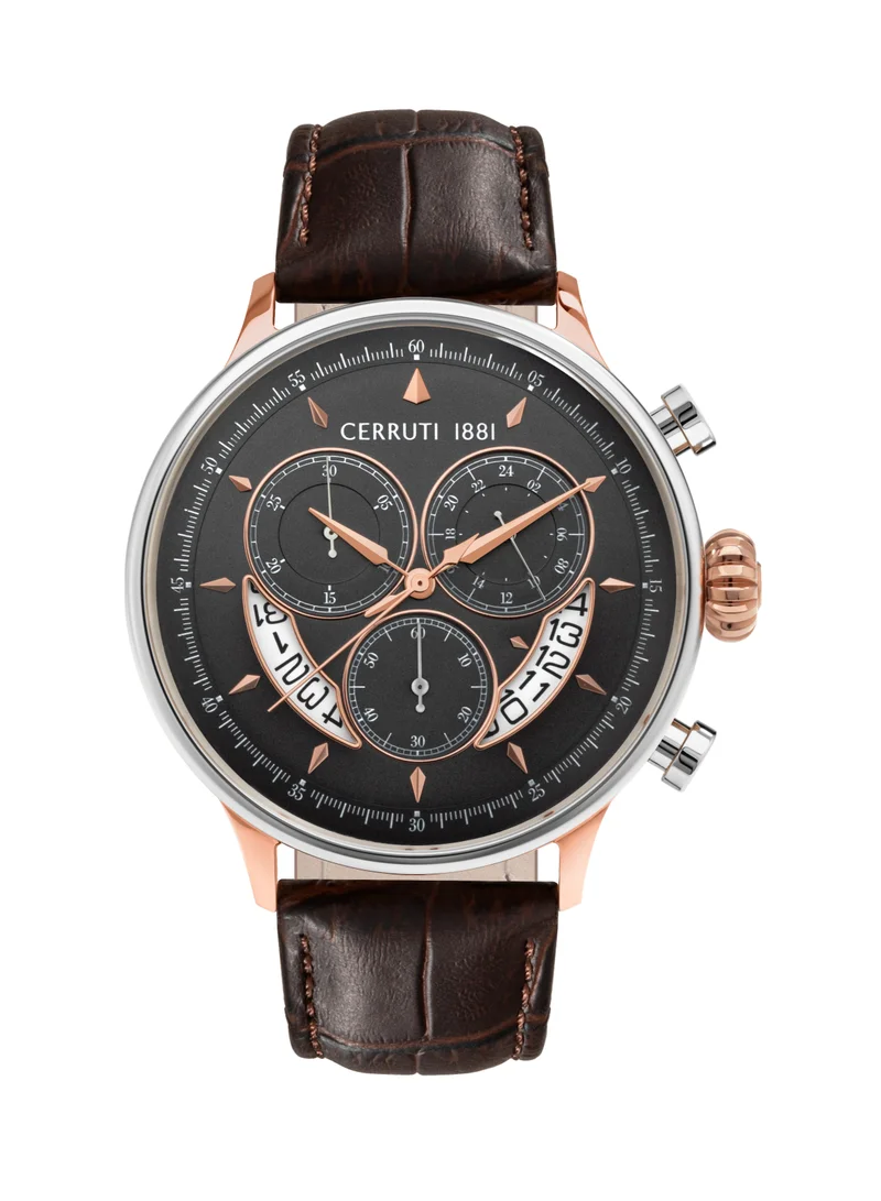 شيروتي 1881 Men’s Ceramic Gold Stainless Steel Rose Gold Watch Grey Dial Dark Brown Leather Strap