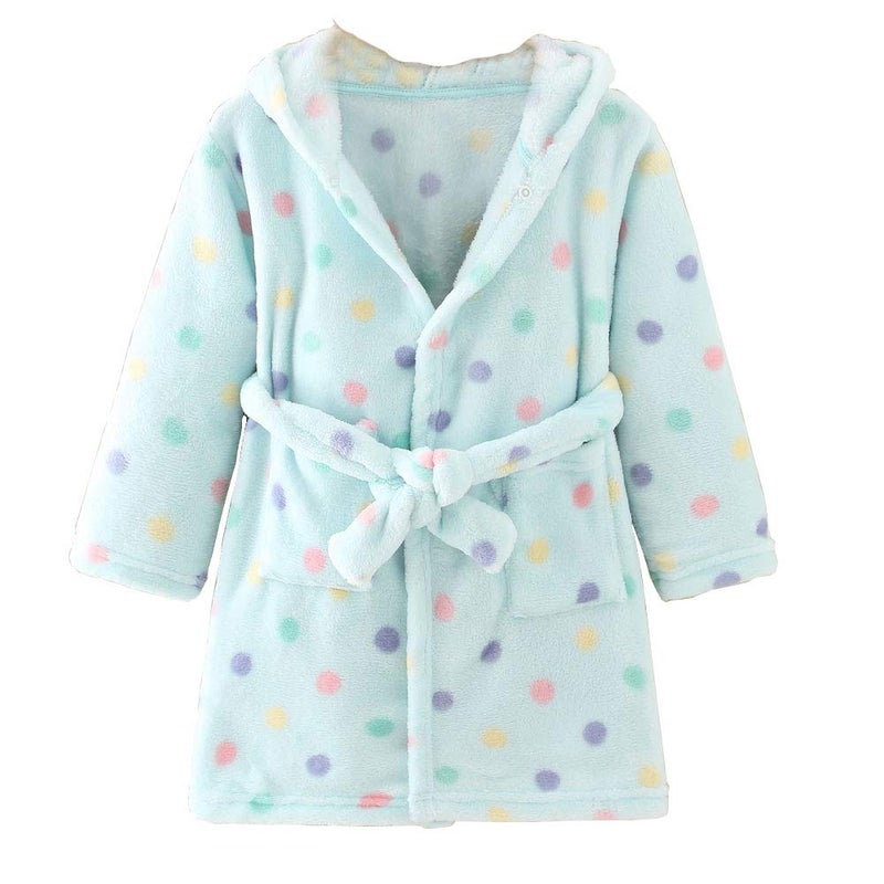 JZLPIN Unisex Baby Hooded Bathrobe Kids Flannel Pajamas Dressing Gown for Boys Girls Blue 3 Years