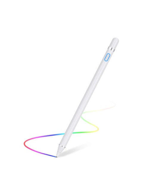 Stylus Pen for Touch Screens Rechargeable 1.2mm Fine Point Active Stylus Pen Smart Pencil Digital Compatible iPad and Most Tablet (White)