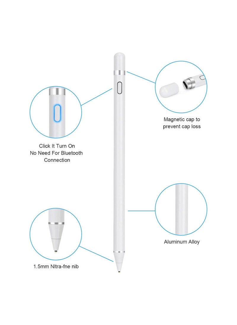 OMAKSS - Stylus Pen for Touch Screens Rechargeable 1.2mm Fine Point Active Stylus Pen Smart Pencil Digital Compatible iPad and Most Tablet (White) - Image 1