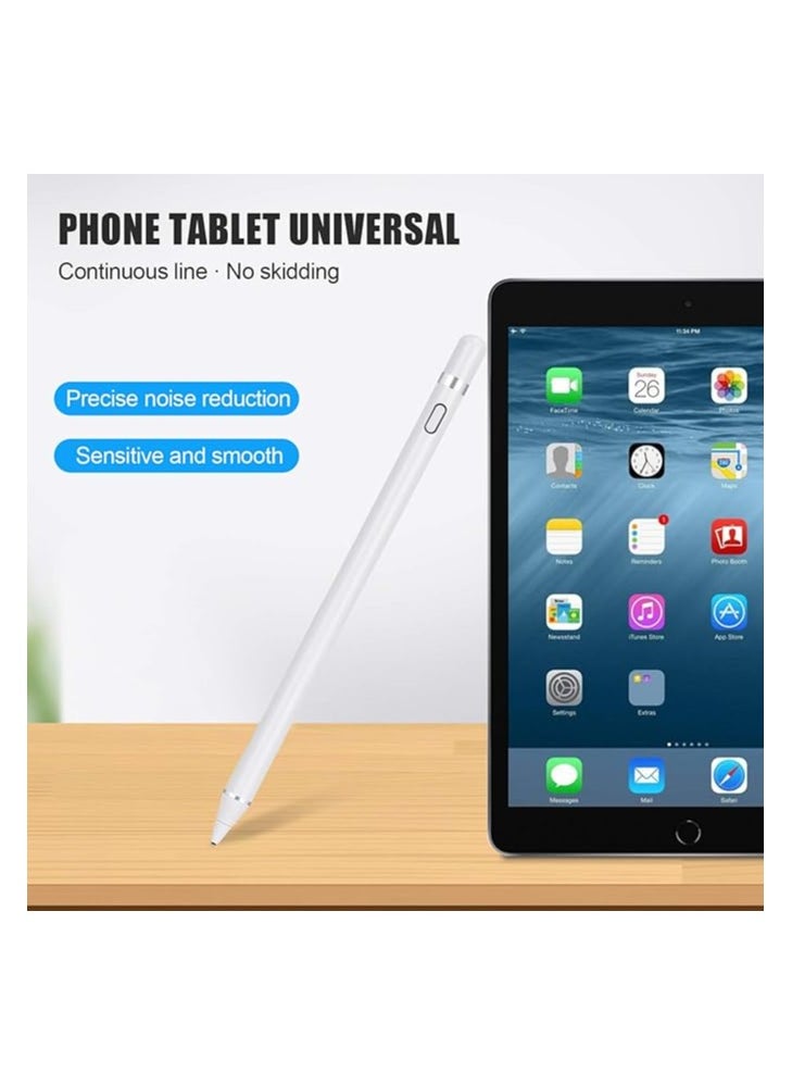 OMAKSS - Stylus Pen for Touch Screens Rechargeable 1.2mm Fine Point Active Stylus Pen Smart Pencil Digital Compatible iPad and Most Tablet (White) - Image 1