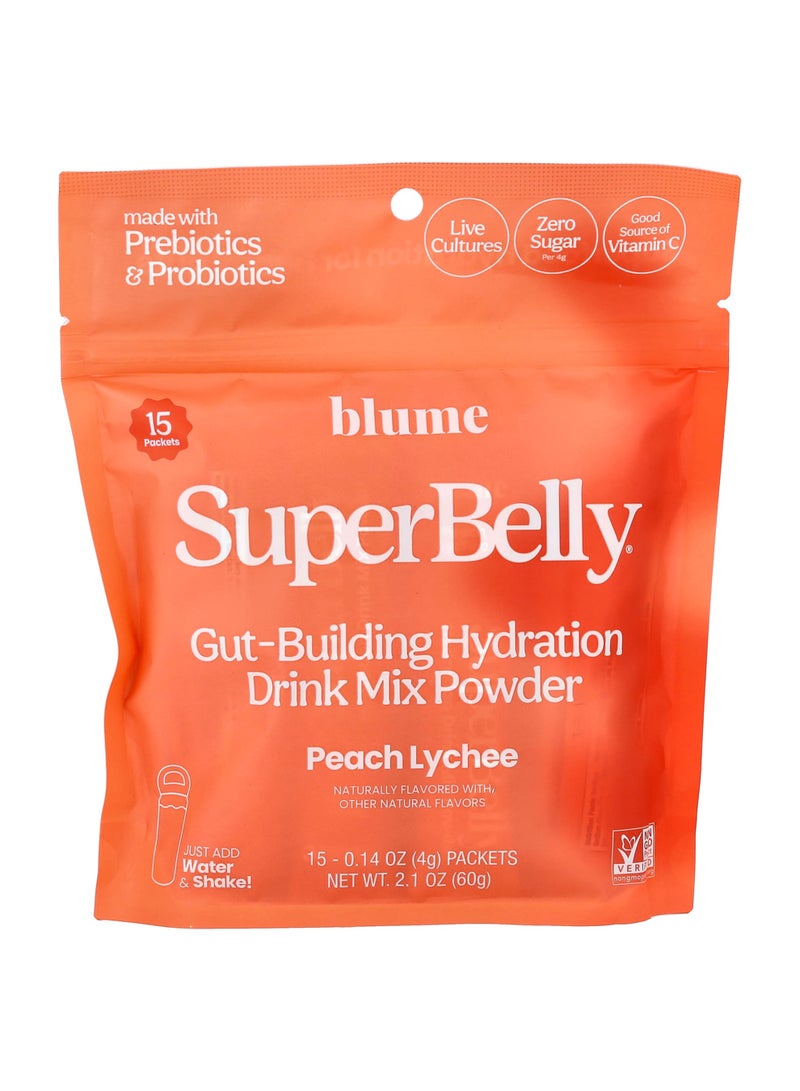 Blume SuperBelly®, Peach Lychee, 15 Packets, 0.14 oz (4 g) Each - Image 1