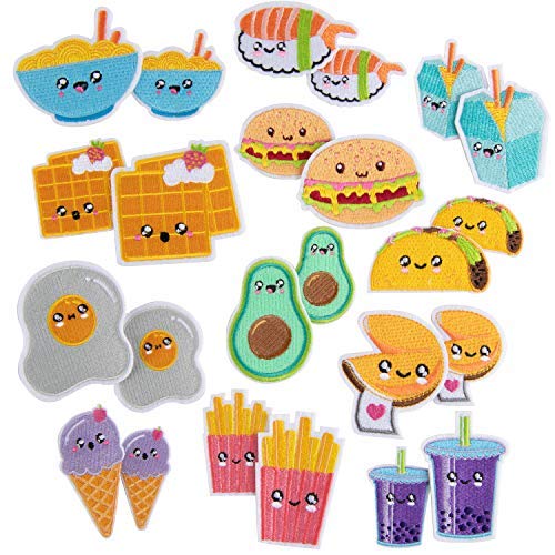 SCS Direct iDIY Kawaii Ironon Cute Animals in Food Patches 24 Pack  2 of Each Design Large 25 and Small 2  Sew On Patch Craft Kit for Clothing Accessories  School Supplies Sewing Arts Crafts Gifts 