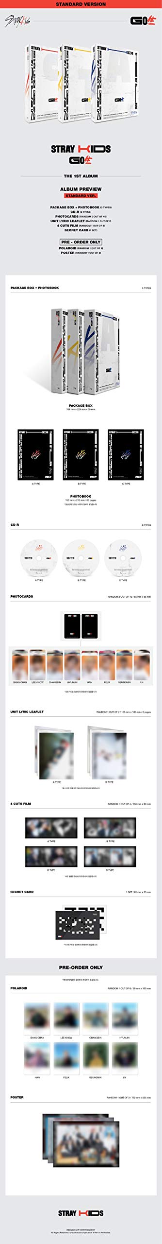 JYP Stray Kids 'Go生' 1st Album Random Version CD+80p PhotoBook+2p PhotoCard+8p Lyric Leaflet+4 Cut Film+Secret Card+Message PhotoCard Set+Tracking Kpop Sealed Go Live - Image 2