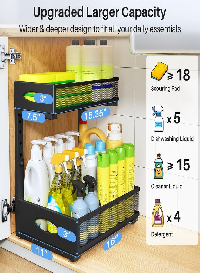 PXRACK Under Sink Organizer, Under Sink Organizers and Storage, 2 Tier Pull Out Cabinet Organizer Slide Out Shelf, Kitchen Drawer Organizer Under Bathroom Sink Organizer(1 Pack, Black) - Image 4